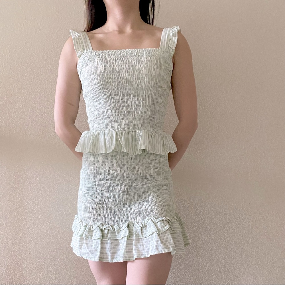 Sage the Label Green & White Striped Smocked Matching Skirt Set